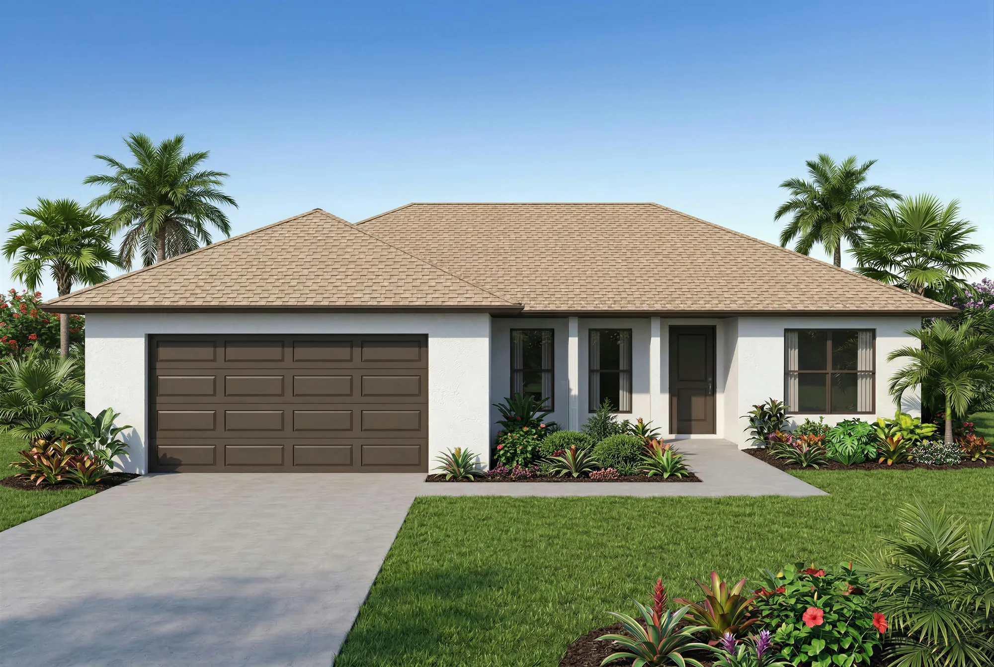 A brown raised-panel steel garage door on a Florida home